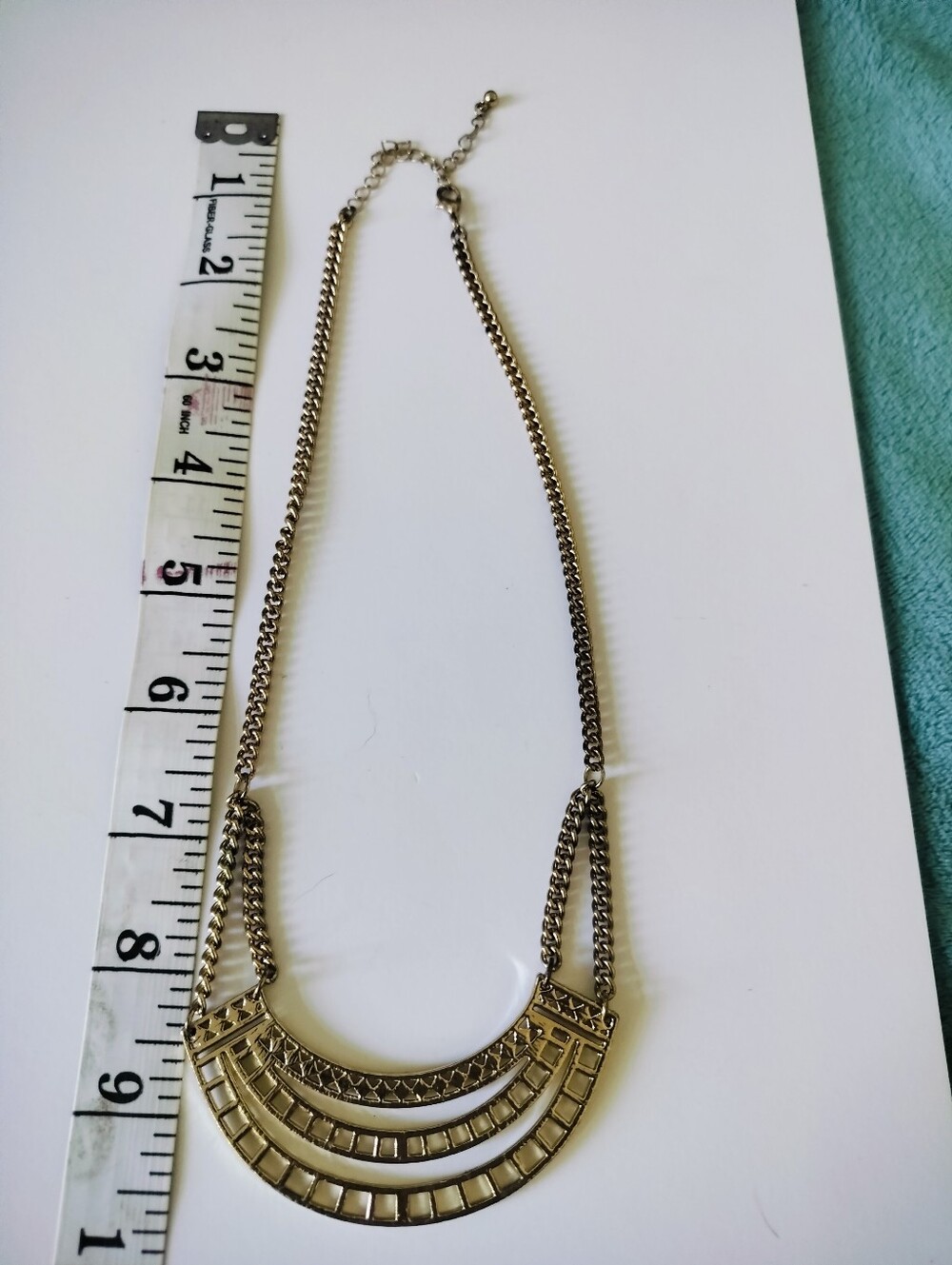 Art Deco Revival Gold Tone Geometric Multi Tier Bib Statement Necklace